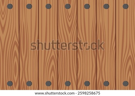 Wooden planks installed vertically and nailed. Background. Vector illustration.