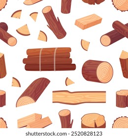 Wooden planks logs seamless pattern. Wood industry, timbers and stumps. Decorative natural materials, wrapping fabric print, vector background