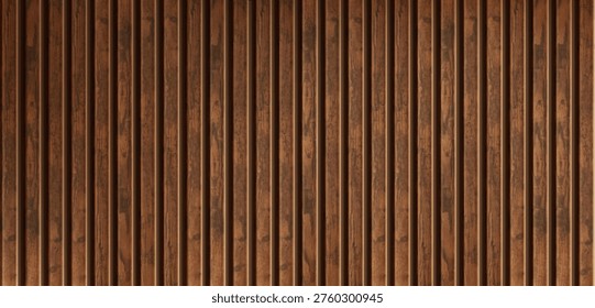 Wooden planks pattern, seamless vertical wall panel with natural grain texture. Realistic vector background, wood floor with brown timber, top view, retro interior design projects, rustic backdrop