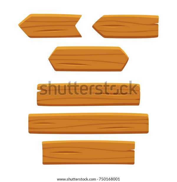 Wooden planks\
set, vector illustration isolated on white background. Cartoon wood\
texture for signs and\
arrows.