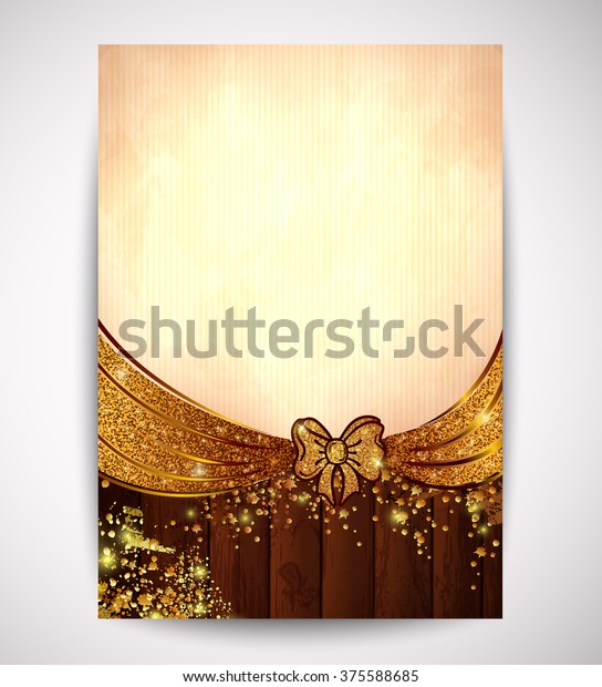wooden planks  vector background  with frame in\
gentle tones and gold\
bow
