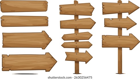Wooden plaque for text box. Cartoon 3d render illustration of signboard with brown wood texture of different shapes. 
