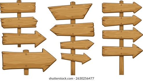 Wooden plaque for text box. Cartoon 3d render illustration of signboard with brown wood texture of different shapes. 