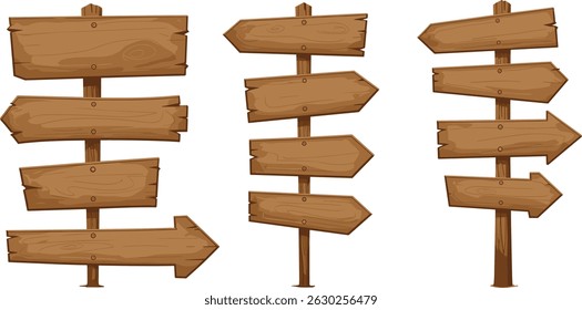 Wooden plaque for text box. Cartoon 3d render illustration of signboard with brown wood texture of different shapes. 