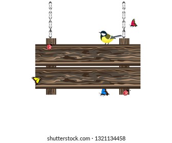 Wooden plate with bird Tits