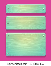 Wooden plates, boards, planks with shining nails. In mint candy colours.