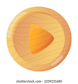 hölzerner Spielknopf für Benutzer-Spielschnittstellen-Cartoon-Illustration. Element der Panel-Einstellungen für App-Design einzeln auf weißem Hintergrund. GUI, UI-Design-Konzept