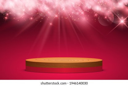 wooden podium with red abstract abstract background