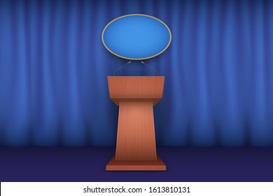 Wooden Podium Speaker Tribune White House Interior. Official Speech Place. Politician speaking place. Vector Illustration Isolated on white Background.