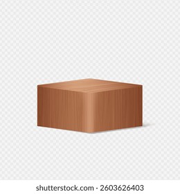 Wooden podium stages and product showcase platform with wood covers and golden in round and square shape. White podiums with wooden platform stages for product display, vector mockups. 