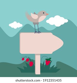 Wooden pointer with an arrow. Place your text or image on the board. Vector illustration in a flat style. 