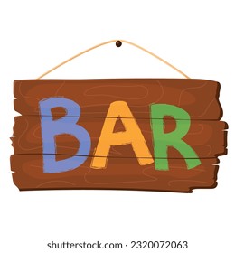 Wooden pointer in the bar. Summer signpost flat vector cartoon illustration on a white background isolated