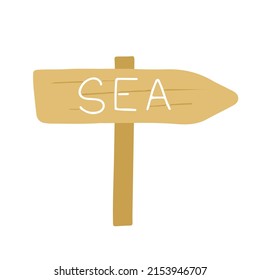 Puntero de madera a la ilustración del vector de la playa diseño plano