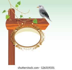 Wooden pointer with bird. Vector