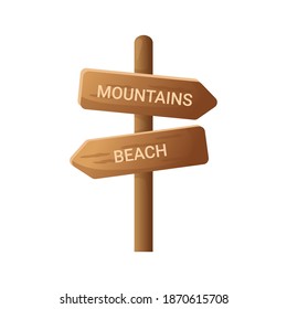 Ilustración del puntero de madera. Icono vectorial del puntero de madera sobre la playa o las montañas.