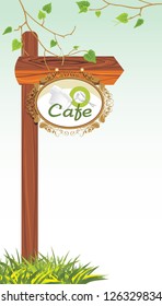 Wooden pointer of a location cafe. Vector
