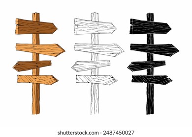 Wooden pointer, sign, flat illustration