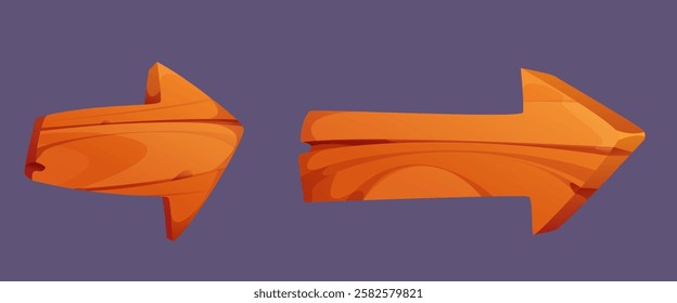Wooden pointers, arrows. Set of signs in the form of arrows. Vector cartoon
