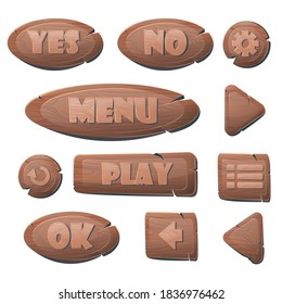 Punteros de madera para juegos. Paneles con flechas para encontrar senderos.Cartas de madera aisladas vacías o en blanco y transparentes. Carteles en blanco de madera de caricatura. Ilustración del vector