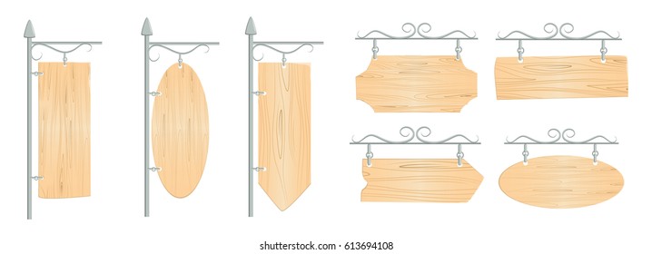 Wooden pointers set on white background. Signposts, banners and more.