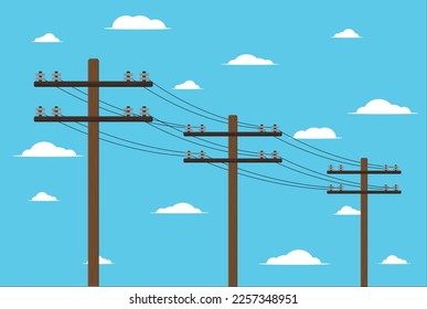 wooden pole with high voltage wires on sky background vector illustration of electrician