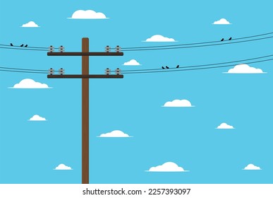 wooden pole with high voltage wires on sky background vector illustration of electrician