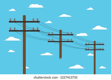 wooden pole with high voltage wires on sky background vector illustration of electrician