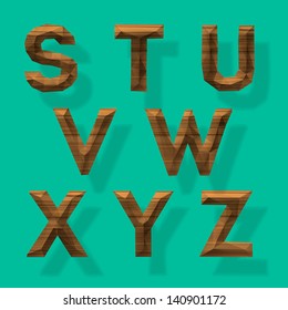 Wooden polygonal alphabet, part 3, vector illustration.