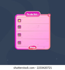 Wooden Pop Up Page Window To Do List Sheet  In Pink Colors For Games UI Or Web , E-Commerce Vector Design