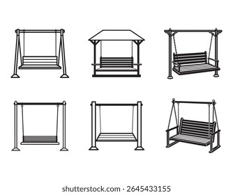wooden porch swing icon line art vector illustration