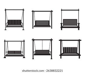 wooden porch swing icon set silhouette vector illustration
