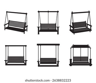 wooden porch swing icon set silhouette vector illustration
