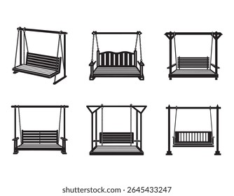 wooden porch swing icon set silhouette vector illustration