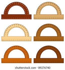 Wooden protractor on white background. Vector illustration.