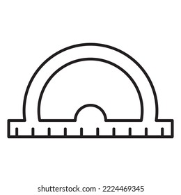 Wooden protractor ruler. Tilt angle meter. Outline vector illustration.Scale measuring ruler.circular protractor.School geometry protractor.Isolated on white background.