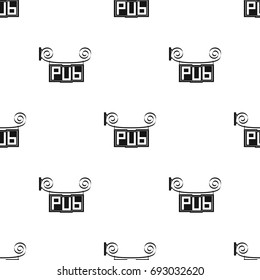 Wooden pub signboard icon in black style isolated on white background. Pub symbol stock vector illustration.