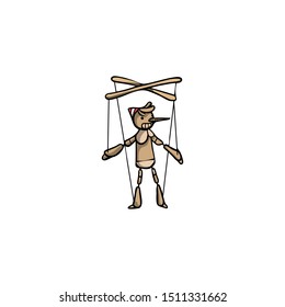 Wooden puppet Buratino with strings raster illustration