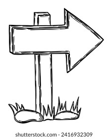 Wooden qrrow sign with snones in hand drawn doodle style