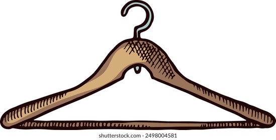 Wooden rack color drawing. Clothing hanger illustration