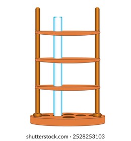 Estante de madera para tubos de ensayo de laboratorio. Ilustración vectorial