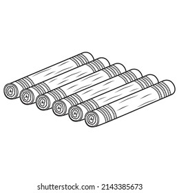 Wooden raft, isolated vector illustration black outline sketch doodle