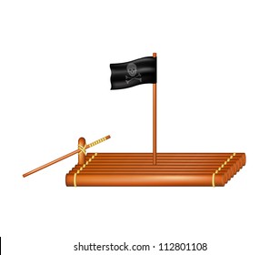 Wooden Raft With Pirate Flag