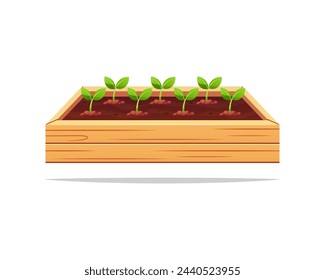 Wooden raised garden bed vector isolated on white background.