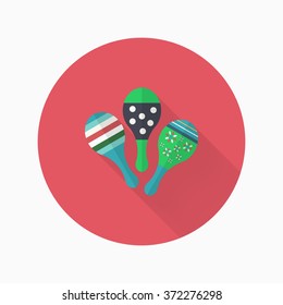 Wooden rattle icon , Vector flat long shadow design. Children's toys concept.
