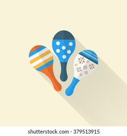 Wooden rattle icon , Vector flat long shadow design. Children's toys concept.