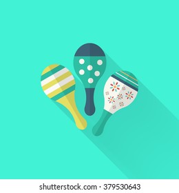 Wooden rattle icon , Vector flat long shadow design. Children's toys concept.