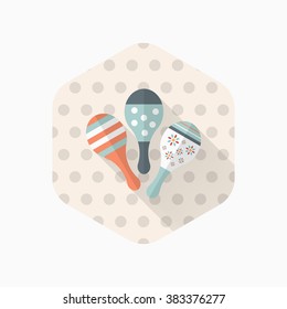 Wooden rattle icon , Vector flat long shadow design. Children's toys concept.