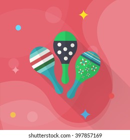Wooden rattle icon , Vector flat long shadow design. Children's toys concept.