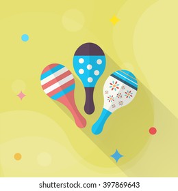 Wooden rattle icon , Vector flat long shadow design. Children's toys concept.