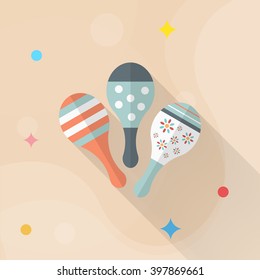 Wooden rattle icon , Vector flat long shadow design. Children's toys concept.